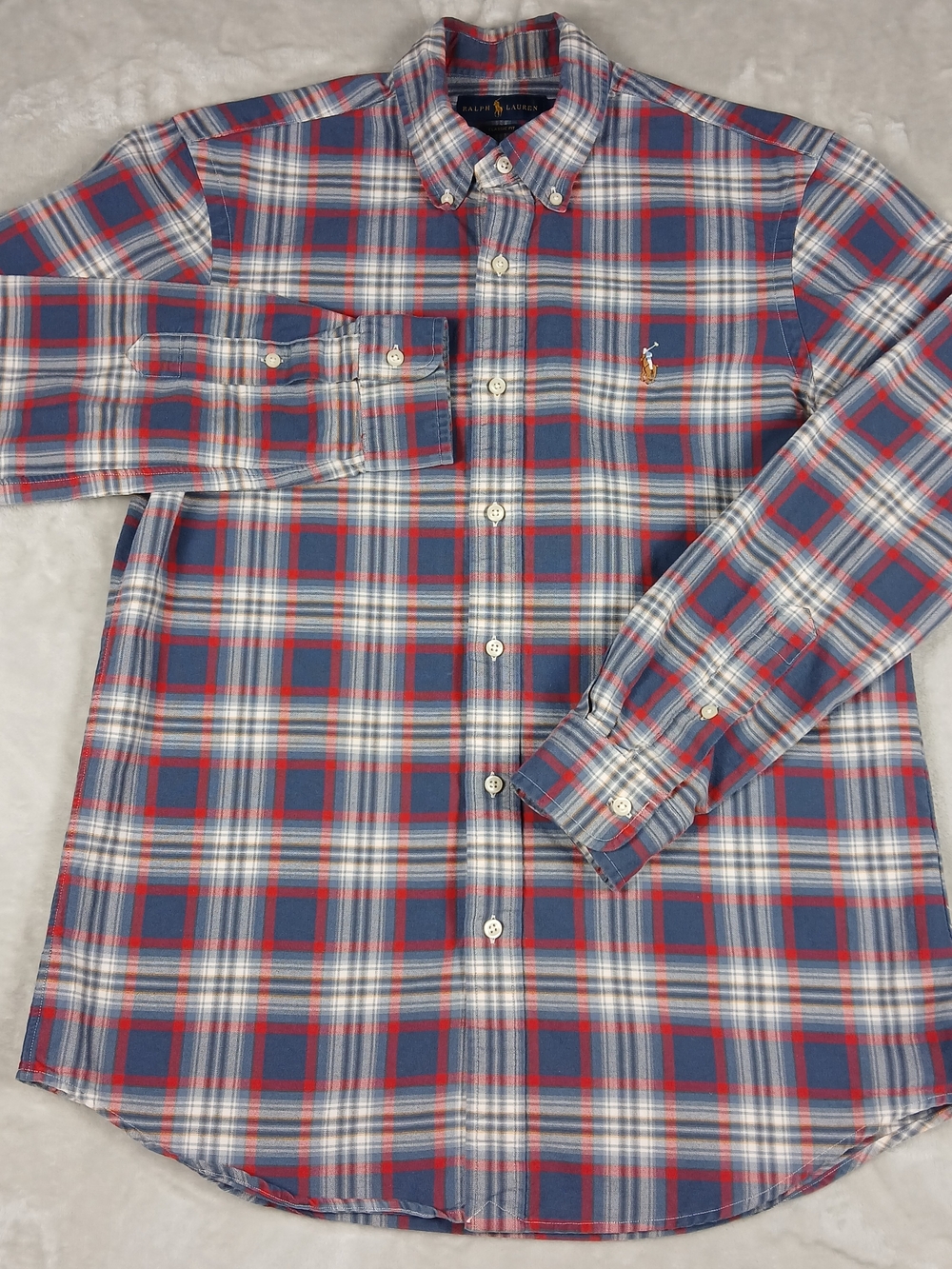 Ralph Lauren Button Down Oxford Shirt M Men's Long Sleeve Flesh Pony Plaid